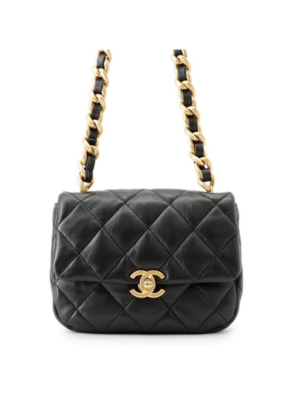 Chanel Chain Shoulder Bag Mini Quilted CC Logo Lambskin Black